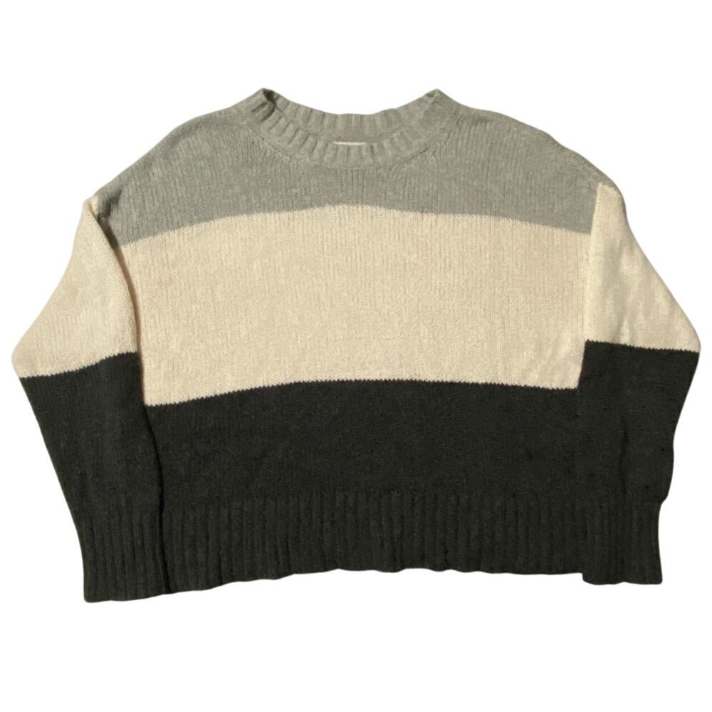 American Eagle Women's Pullover Striped Sweater Size Large Gray Black Oversize